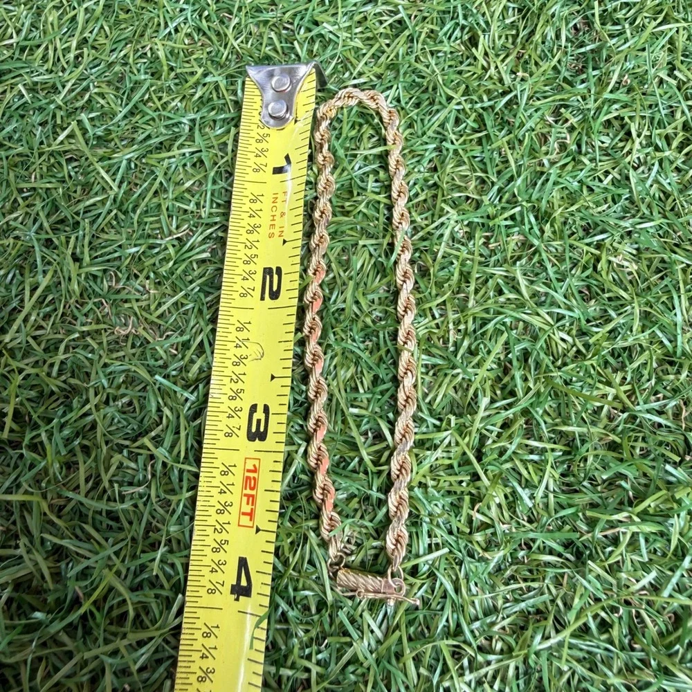 14K Yellow Gold 4mm Rope Chain Bracelet 8 Inch 10g Diamond Cut Solid Link MC